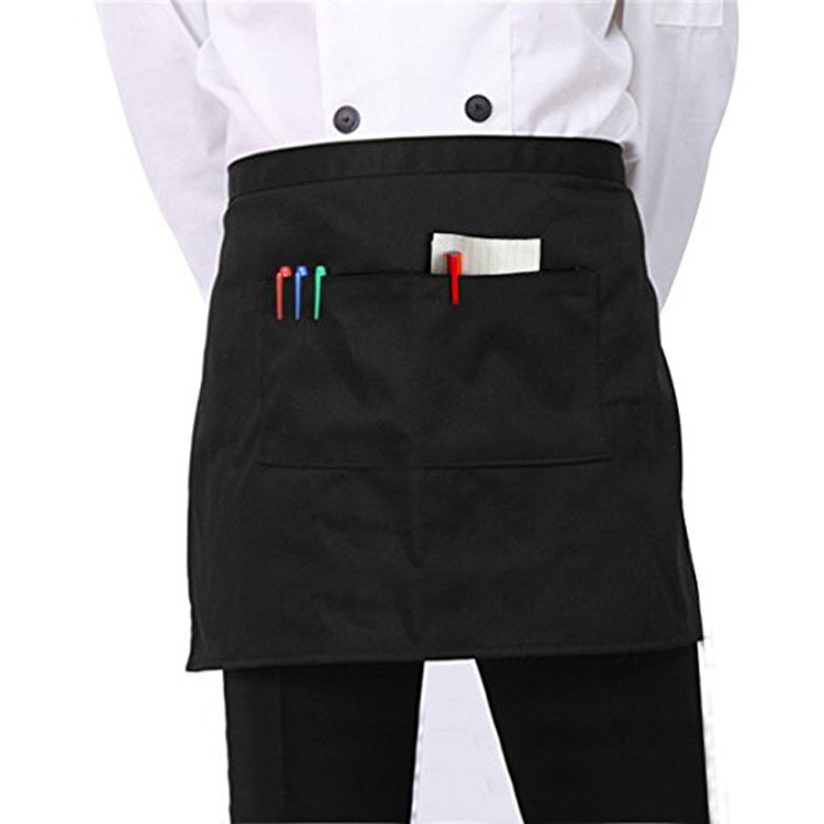 100% Cotton Restaurant Waiter Design Waist Apron Factory with Front Pocket