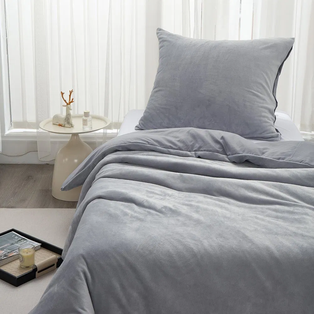 Grey Color Teddy Quilt Cover with Pillowcases All Sizes