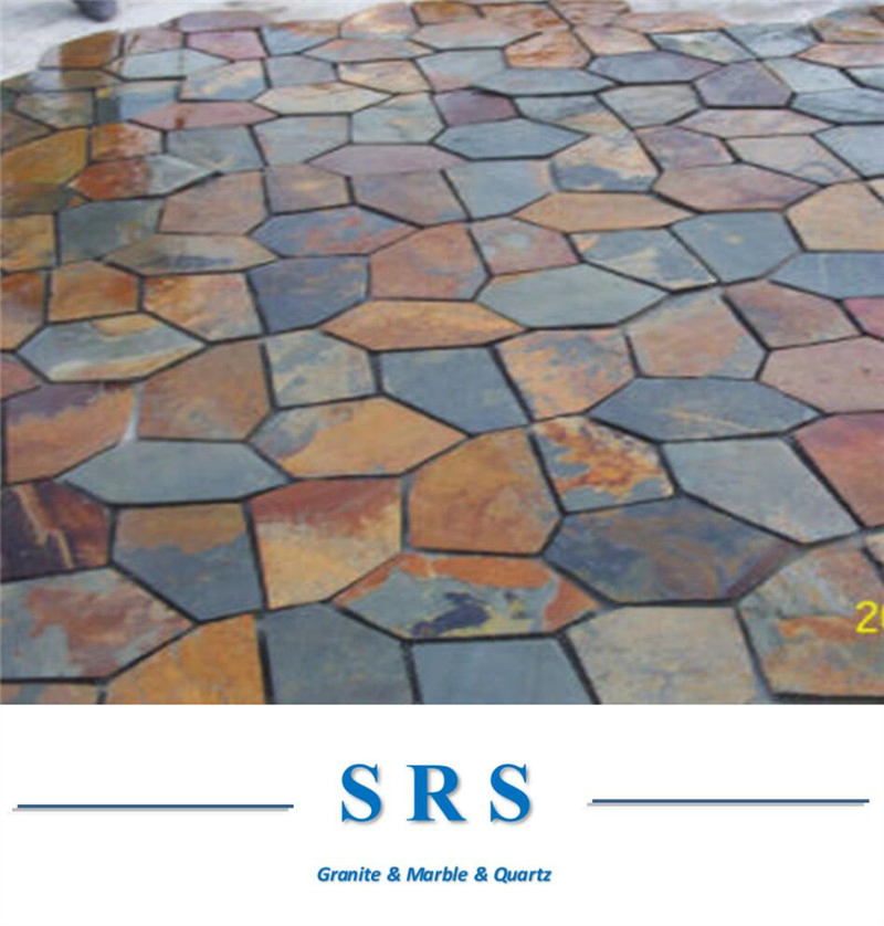 Exterior Decoration Natural Slate Paving Rusty/Yellow Wooden Vein Slate Flagstone Pattern Landscape