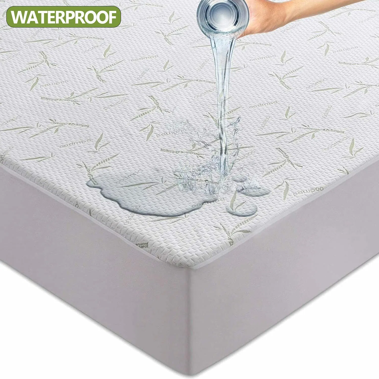 Waterproof Split Top King Mattress Protector for Adjustable Bed with Upper Flex Fitted Sheet Style with Elastic Deep Pocket Mattress Cover 32-34 Split From Head