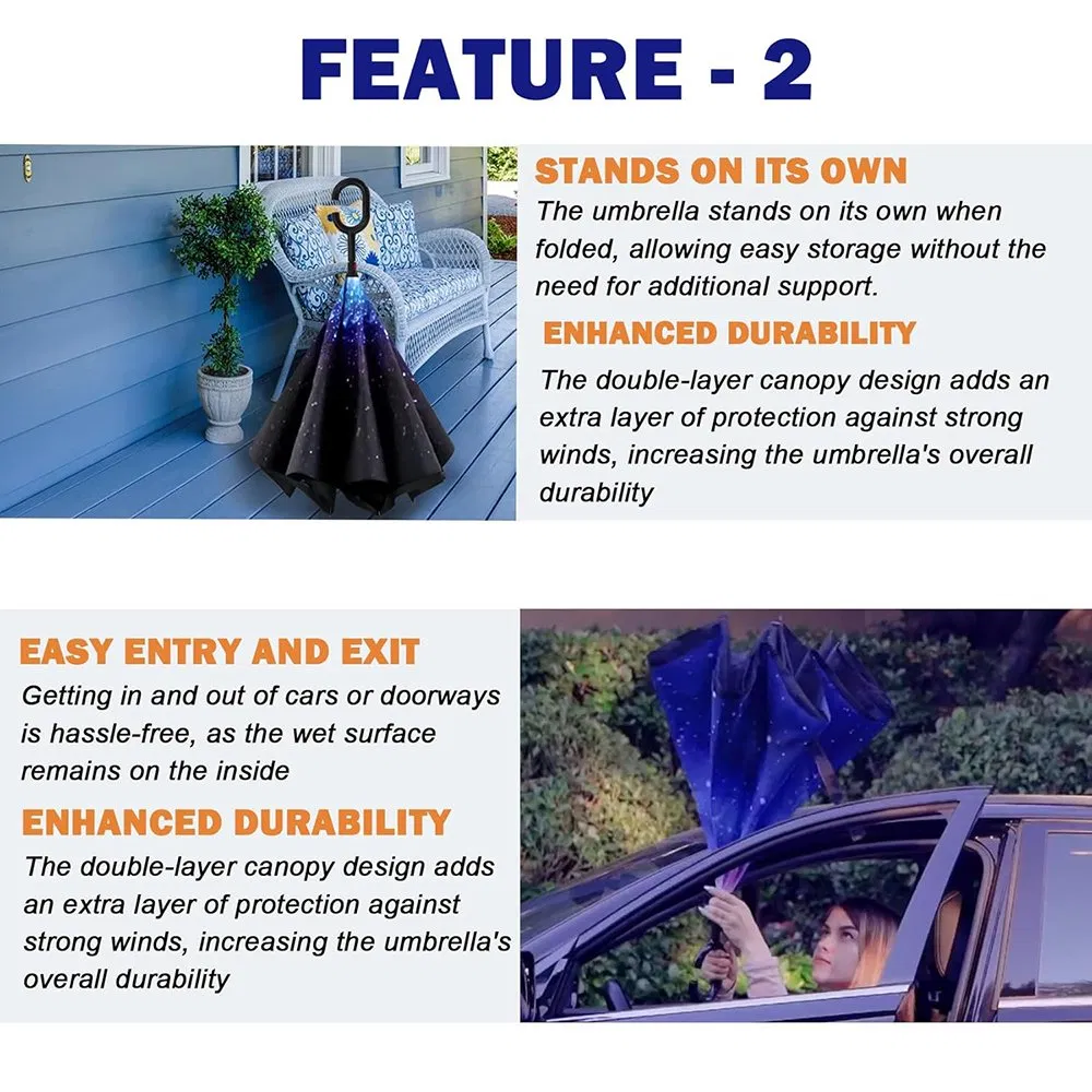 Outdoor Customized Creative Strip Pattern C Handle Umbrella Auto Rain Reverse Umbrella