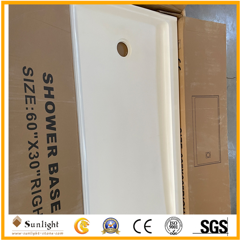 Left/Right off Set Drain Three Flange Cultured Marble Shower Base