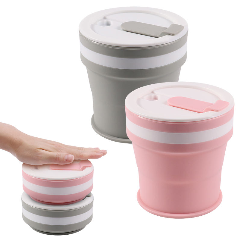 350ml Portable Eco-Friendly Silicon Folding Cup Silicone Reusable Collapsible Travel to Go Coffee Mug with Lid