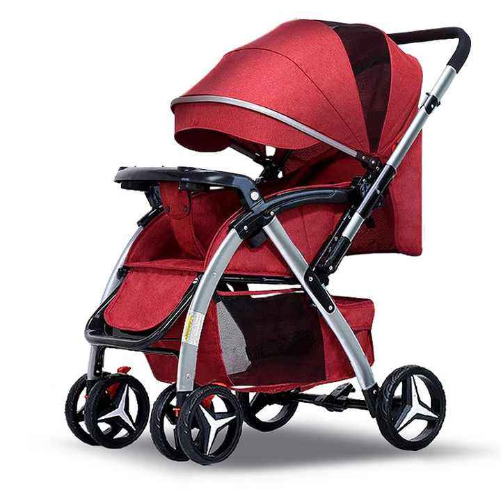Baby Stroller Bidirectional Can Be Adjusted to Sit and Lie Down Baby Pram with Detachable Dinner Plate Baby Carriage