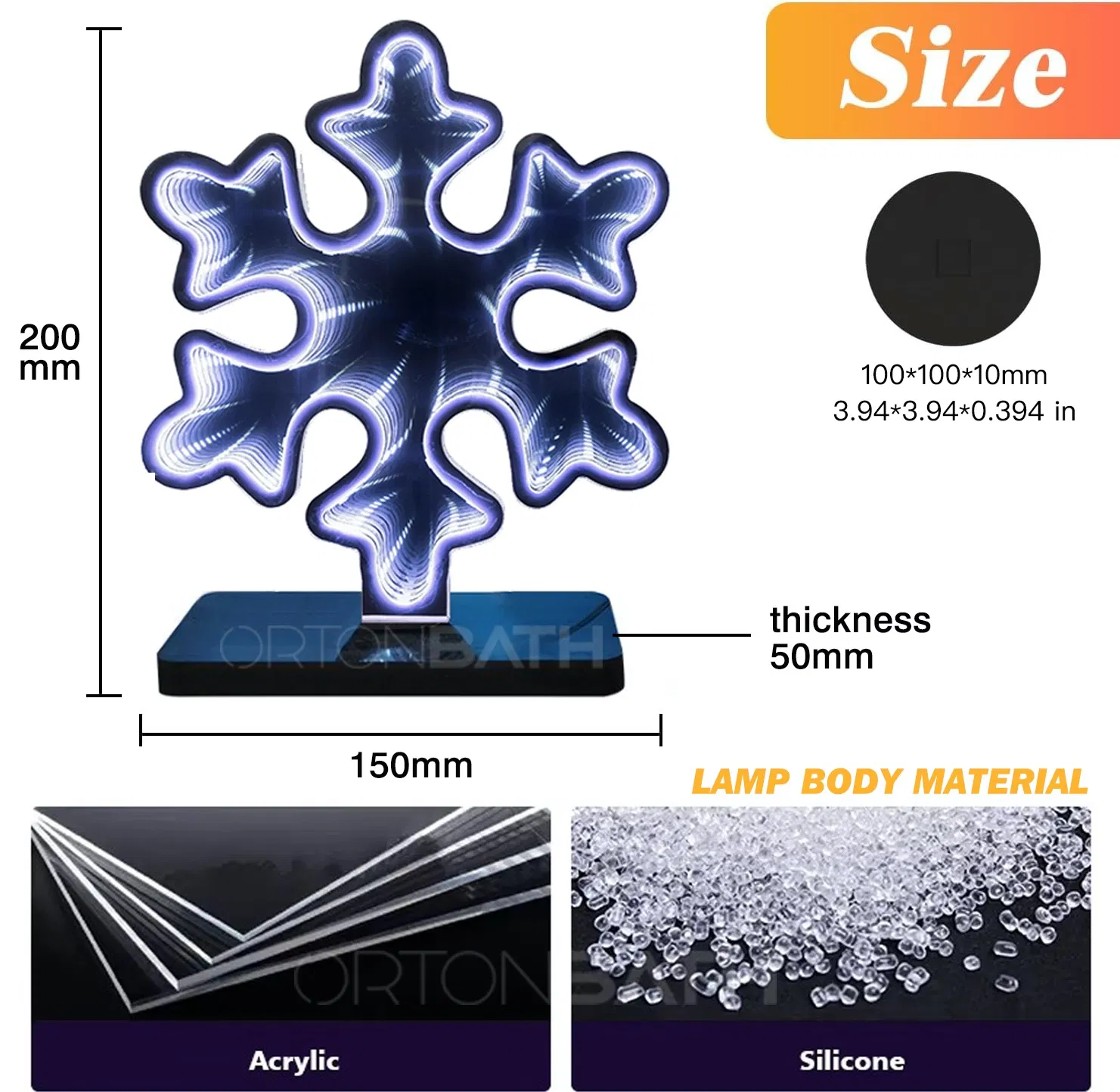 Ortonbath Decorated Christmas Tree Smow Infinity Light, Colorful Acrylic Holiday Decor, UL Plug Infinity Mirror Light