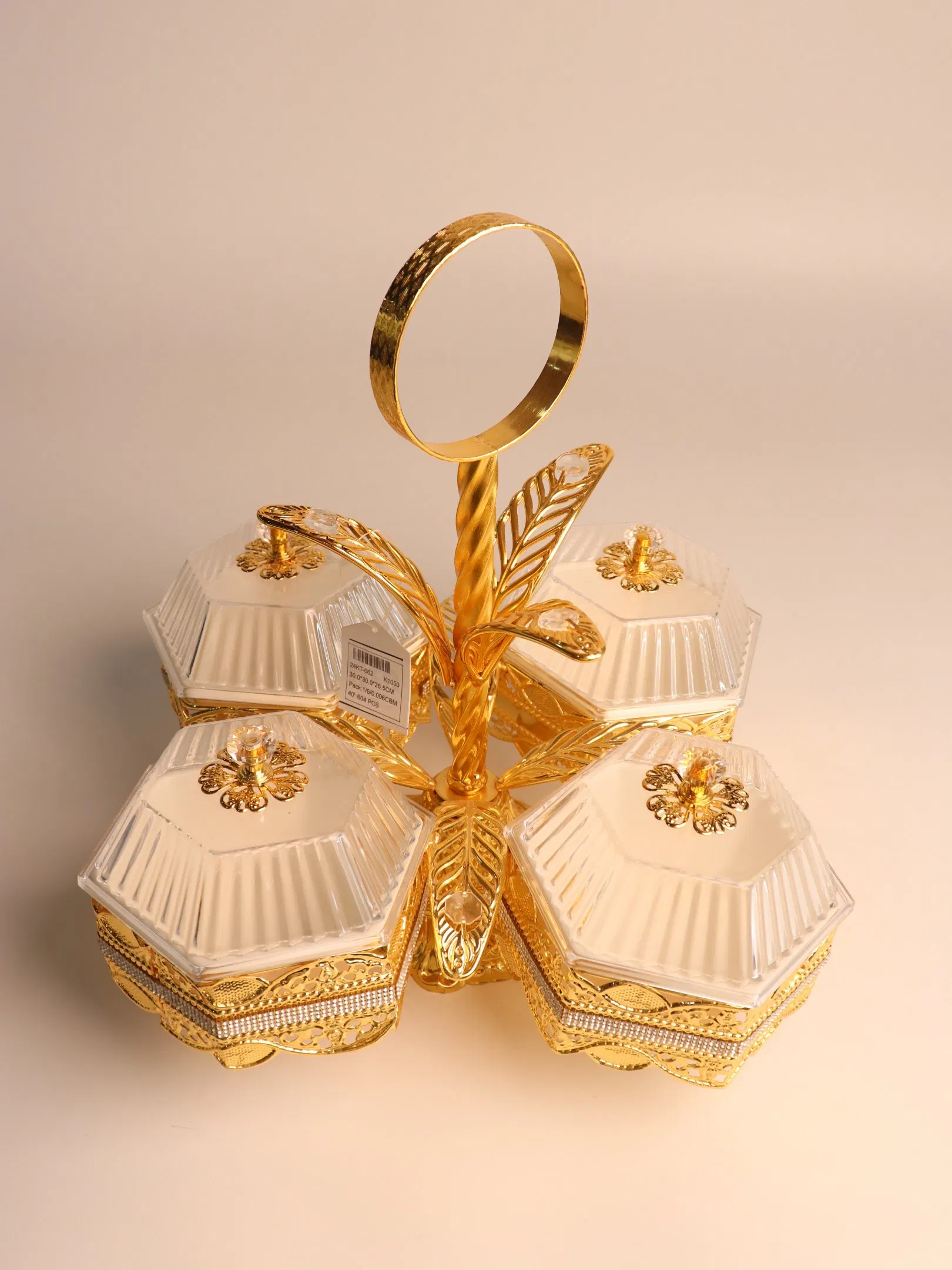 Elegant Fruit Tray with Gilded Ironwork and 4 Plastic Bowls