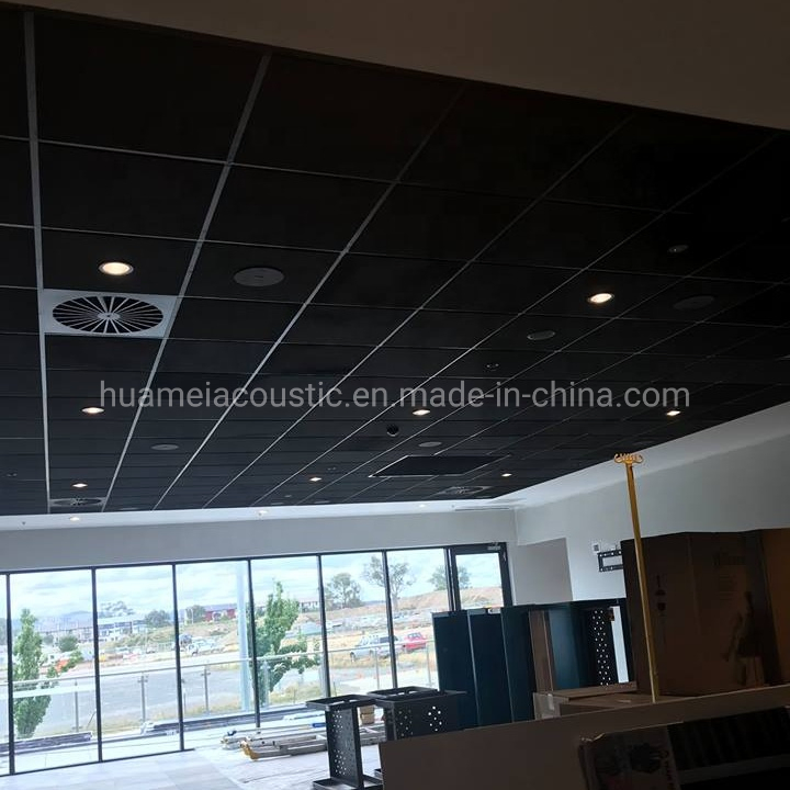 Decorative Fire Resistant Panels Acoustic Fiberglass Ceiling Black Ceiling Tiles