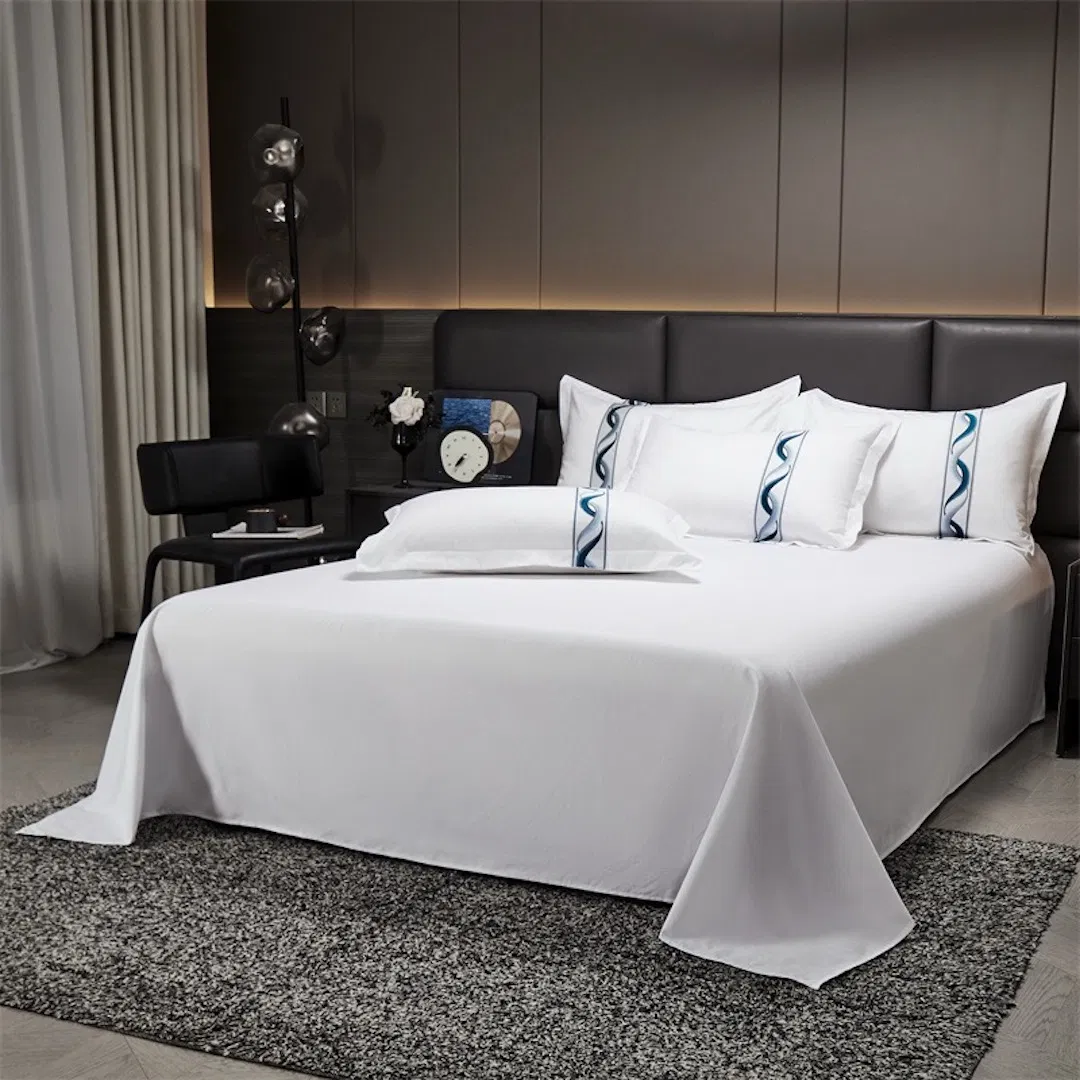 Wholesale OEM/ODM High Quality Home Textile Quilt Cover Bed Sheets Webbing Embroidery Duvet Cover Pure Cotton Bedroom Bed Set Guangdong Hotel White Bedding Set