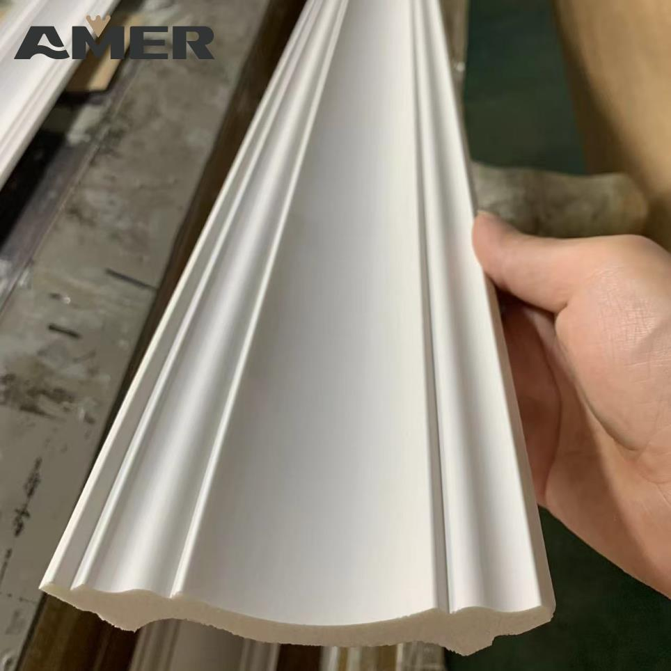 Easy Install Interior Decorative Waterproof White Plastic Baseboard Skirting Board Cornice PS Moulding
