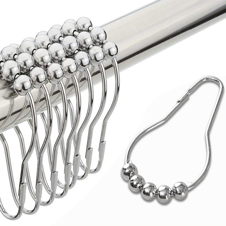 Rollerball Shower Curtain Hooks Glide Metal Rings Bathroom Shower Curtain Rings