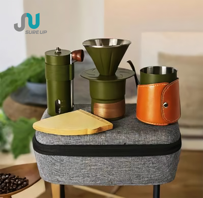Portable Coffee Set with Gooseneck Kettle Grinder Stainless Steel Filter Cup