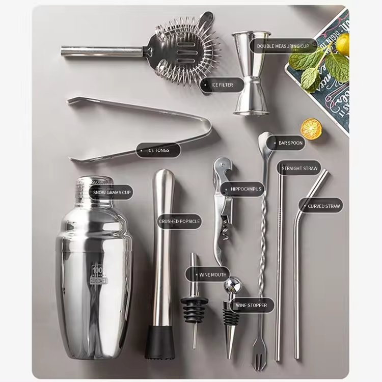 Custom Cocktail Shaker Set with Accessories Barware Drink Shaker Built-in Strainer 24 Ounce Bar Tools Set Recipe