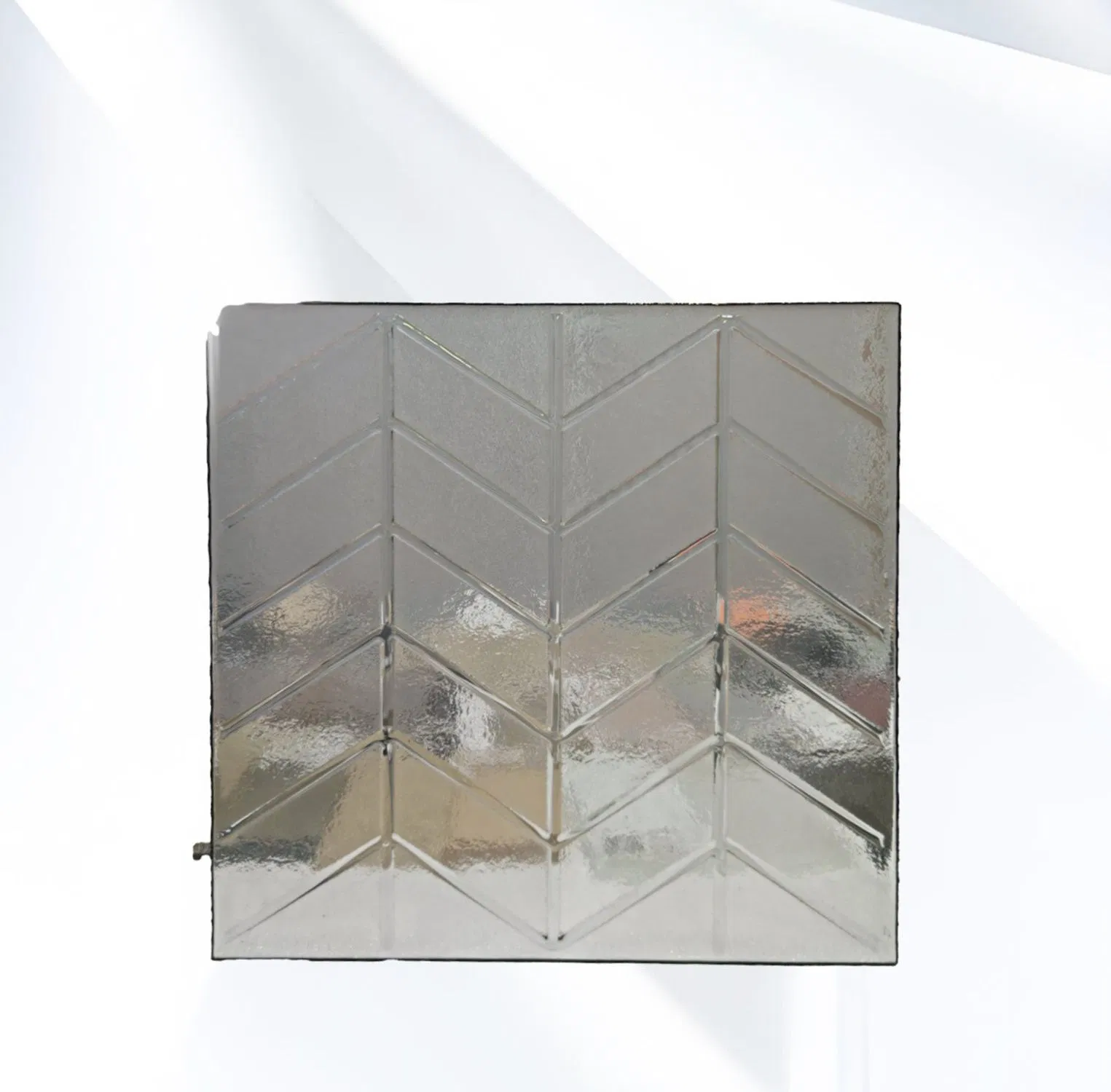 European Gray Diagonal Stripe Pattern Fused Glass for Traditional Interiors
