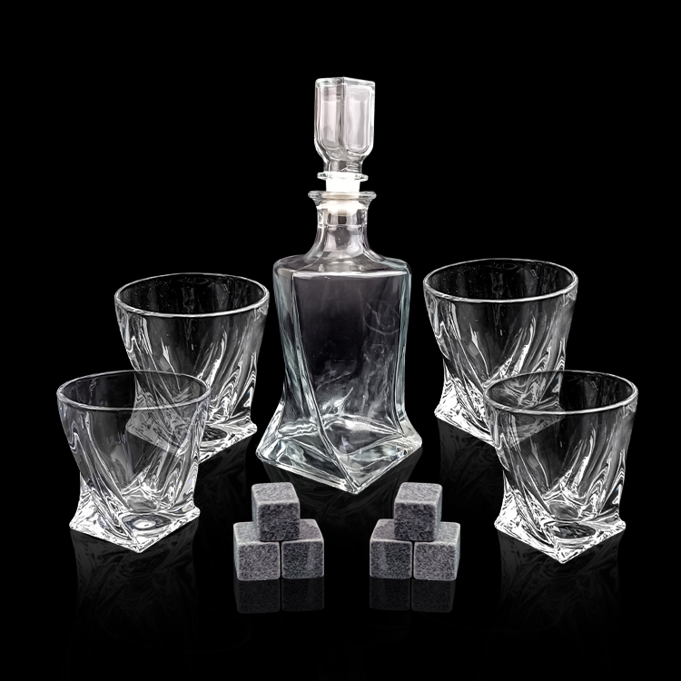 Lead Free Crystal Twisted Whiskey Decanter and Glasses Set