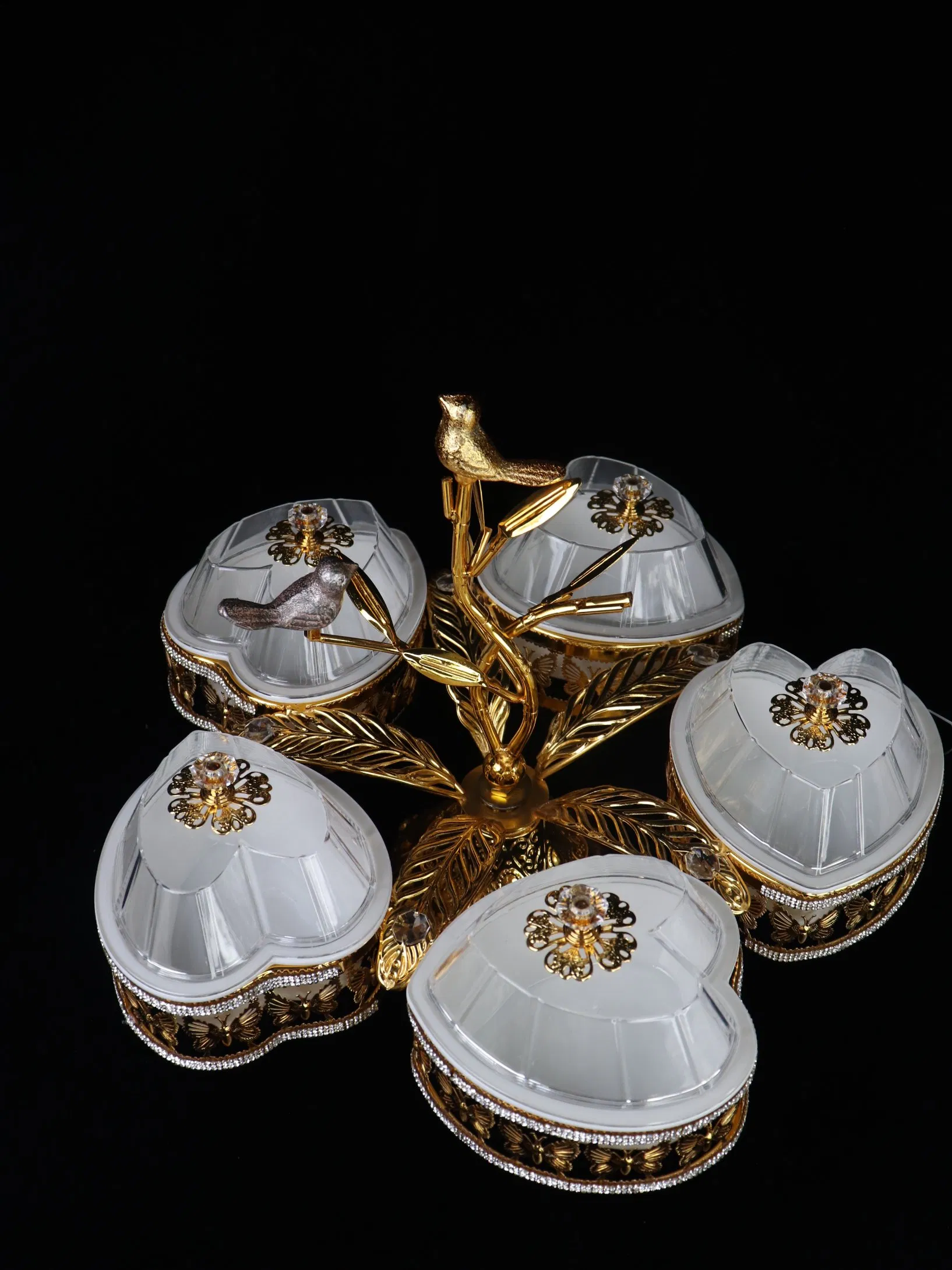 Home Ornament Gold-Plated Iron Frame with 5 Rectangle Plastic Bowl Sets