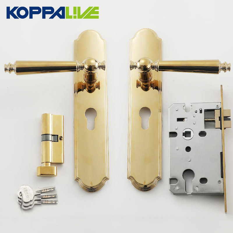 Koppalive Modern Bedroom Room Interior Brass Door Handle Mechanical Lock for Wooden Door with Mortise Cylinder Key