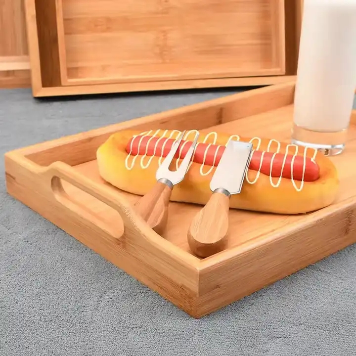 Antl-Slip Mat Bamboo Trays with Hold Hander