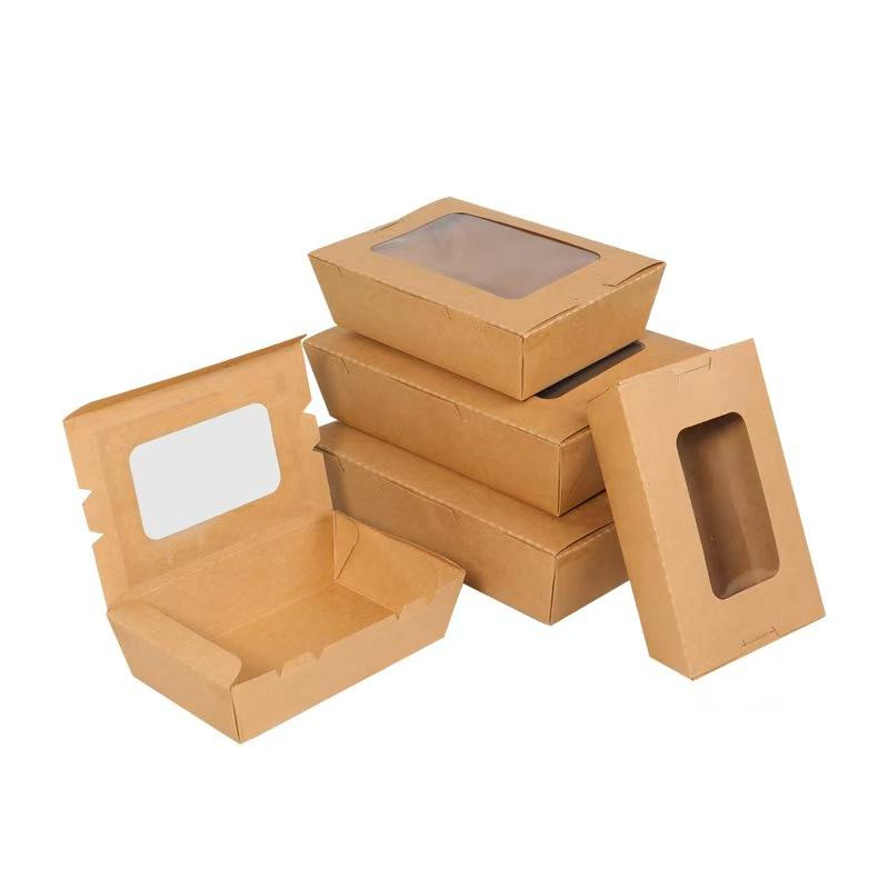 Kraft Paper Box with Window for Salads, Pasta, and Rice Dishes