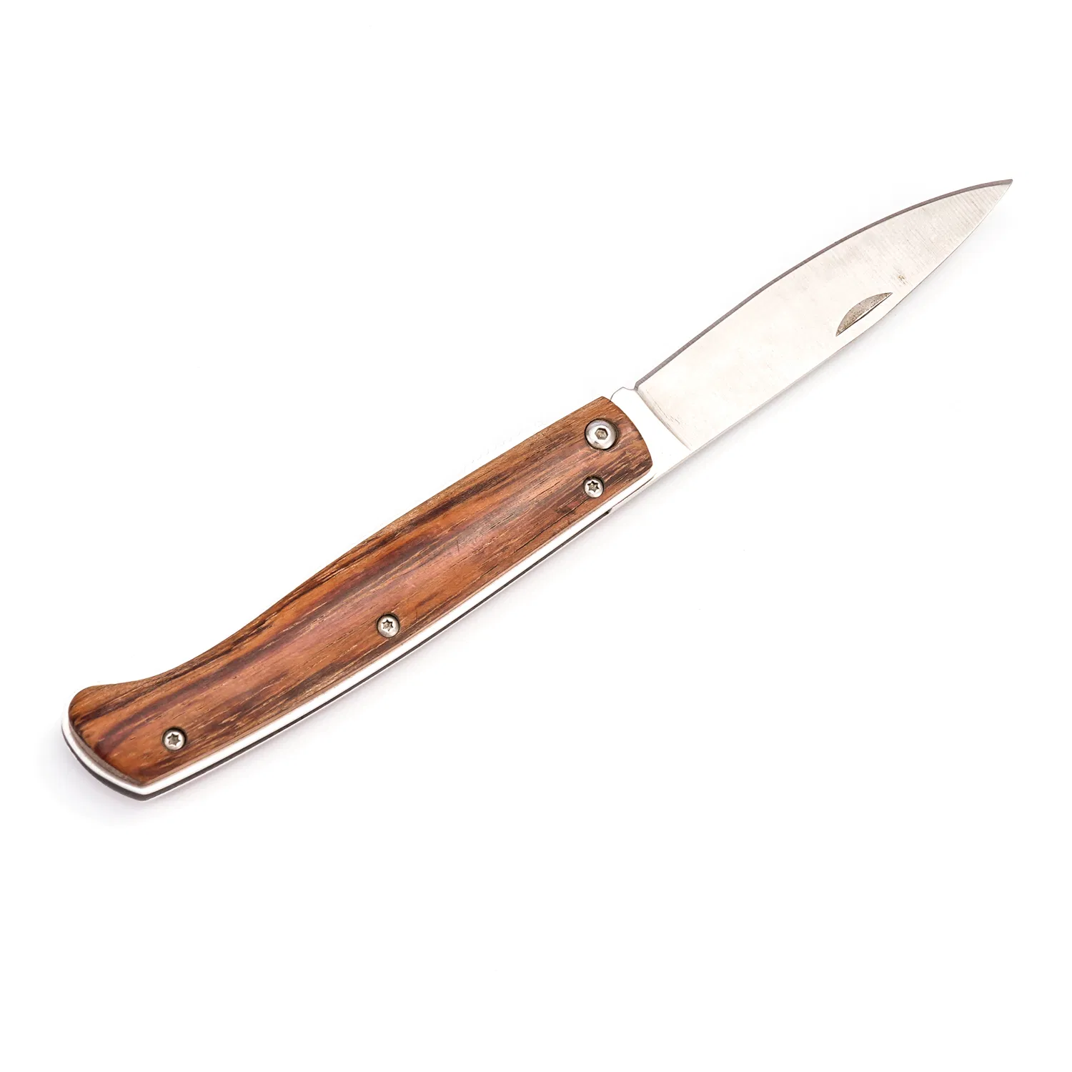 4.25 Inches Classical Wood Handle Liner Lock Folding Knife with Satin Polishing Fat Drop Point Blade