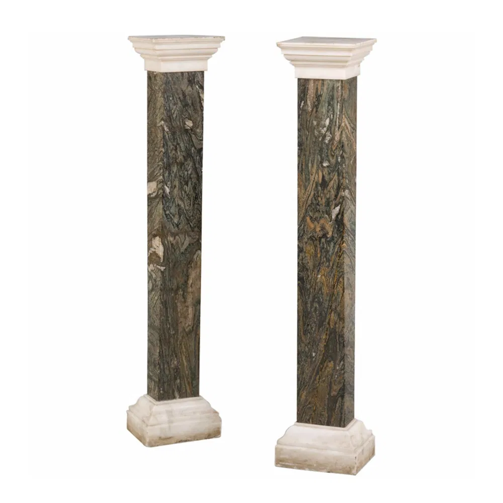 Stone Square Columns with Natural White Marble Cover and Base