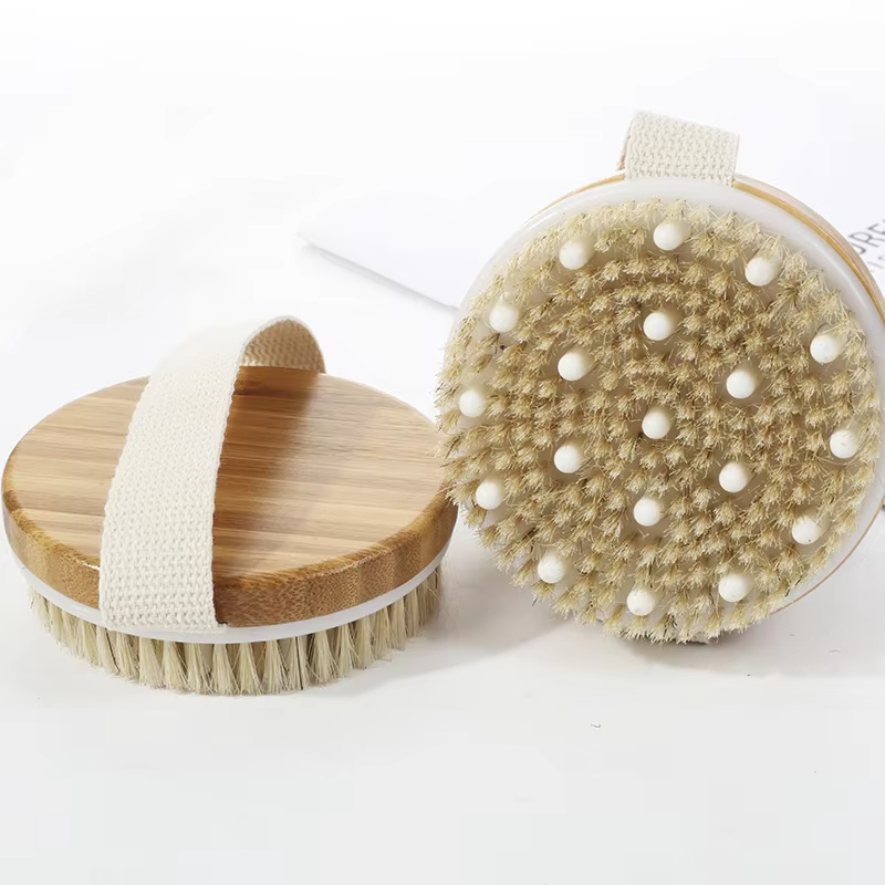 Bathroom Wooden Exfoliating Dry Bath Shower Brush Natural Cactus Bristle Body Clean Brush with Long Handle for Body Brushing