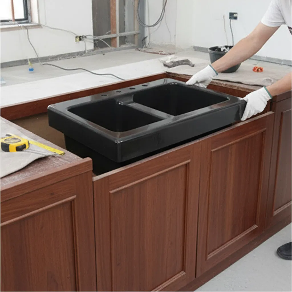 Contemporary Black Acrylic Double Bowl Bathroom Sink Design