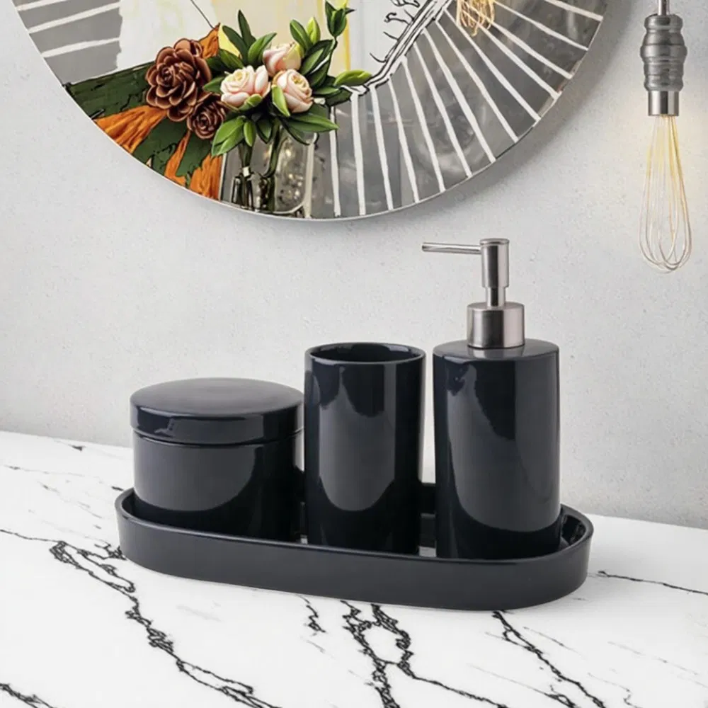 Blue Glaze Ceramic Bathroom Accessories Sets Soap Dispenser Holder for Bathroom Clean Items
