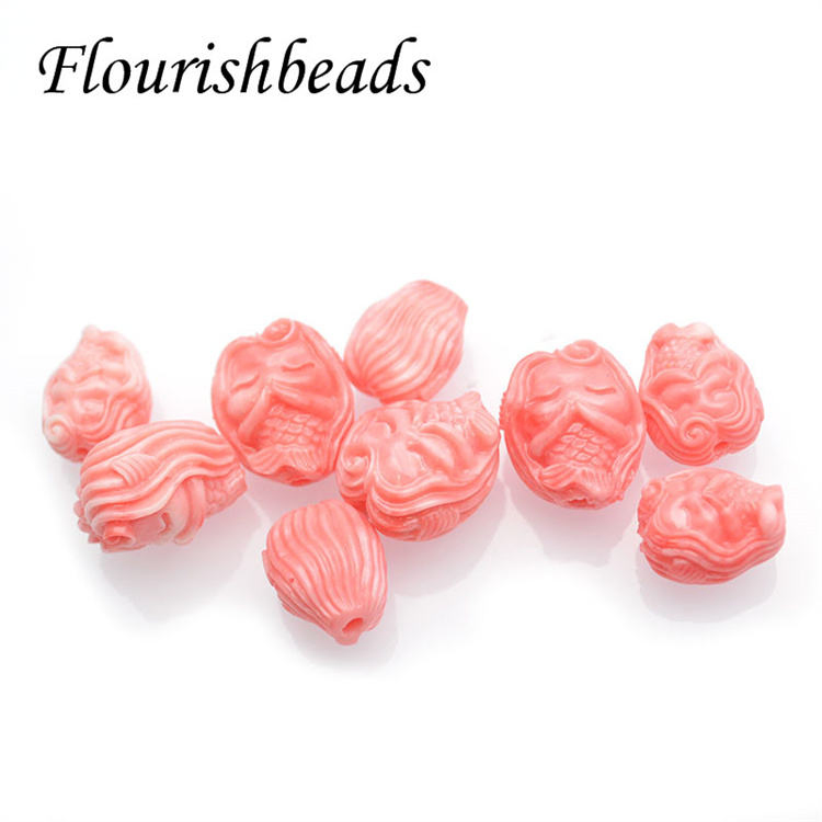 Wholesale 11X14mm 15X16mm Carved Cute Mermaid Shape Pink Resin Loose Beads
