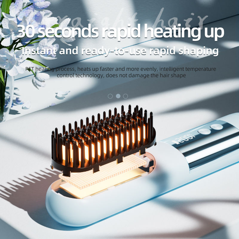 New Electric Curling Hair Comb 3 Temperature Settings for Fast Heat-up Smooth Shiny Results for All Hair Types