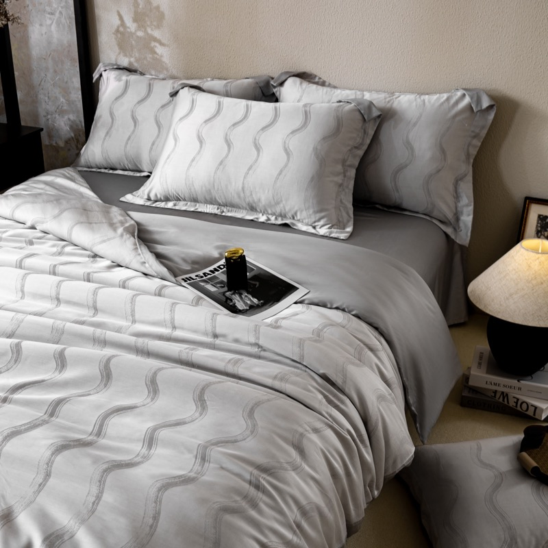 Eucalyptus Lyocell Tencel & Cotton Yarn-Dyed Jacquard Duvet Cover Light Luxury Home Textile 4-Piece Bed Sheets Bedding Set