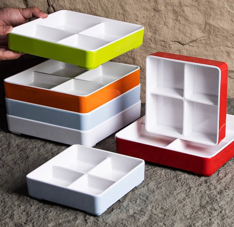 Compartment Appetizer Serving Divided Plate Dessert Fruit Melamine 4 Grid Divided Dish