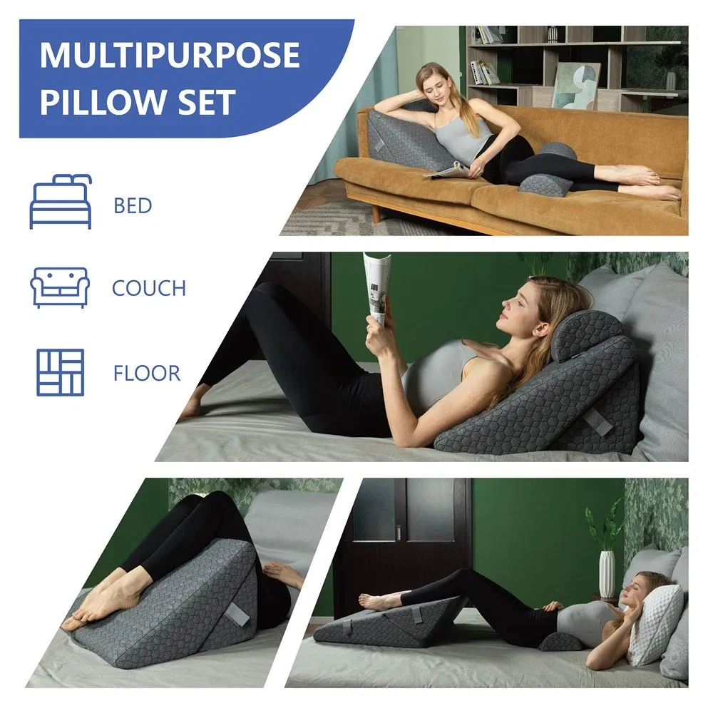 Memory Foam Triangle Adjustable Wedge Pillow with a Cervical Additional Pillow