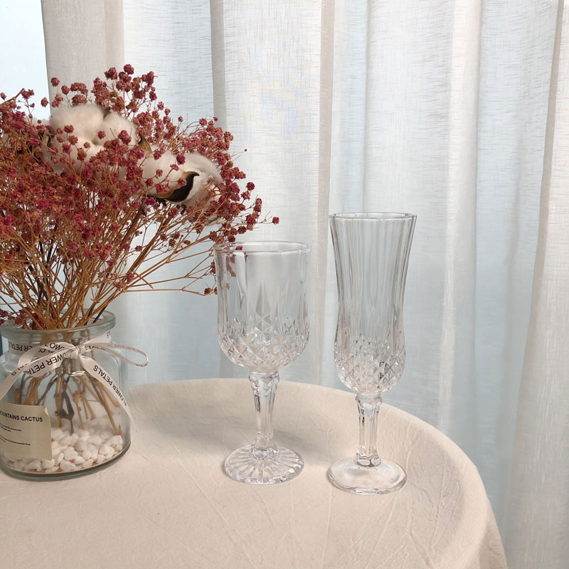 modern Short Stem Embossed Crystal Diamond Wine Glasses Wedding Champagne Glass