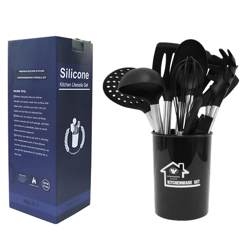 Набор кухонных лопаток из силикона со стальной ручкой, 15 шт