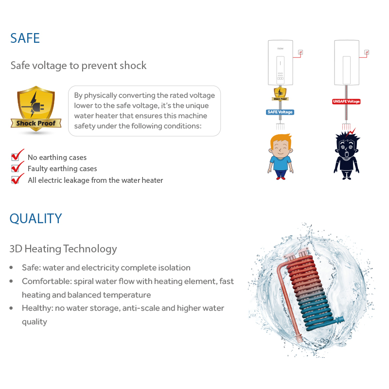 High Efficient Heat Water Quickly Haier Good Price 3.5kw Tankless Electric Instant Hot Water Heater