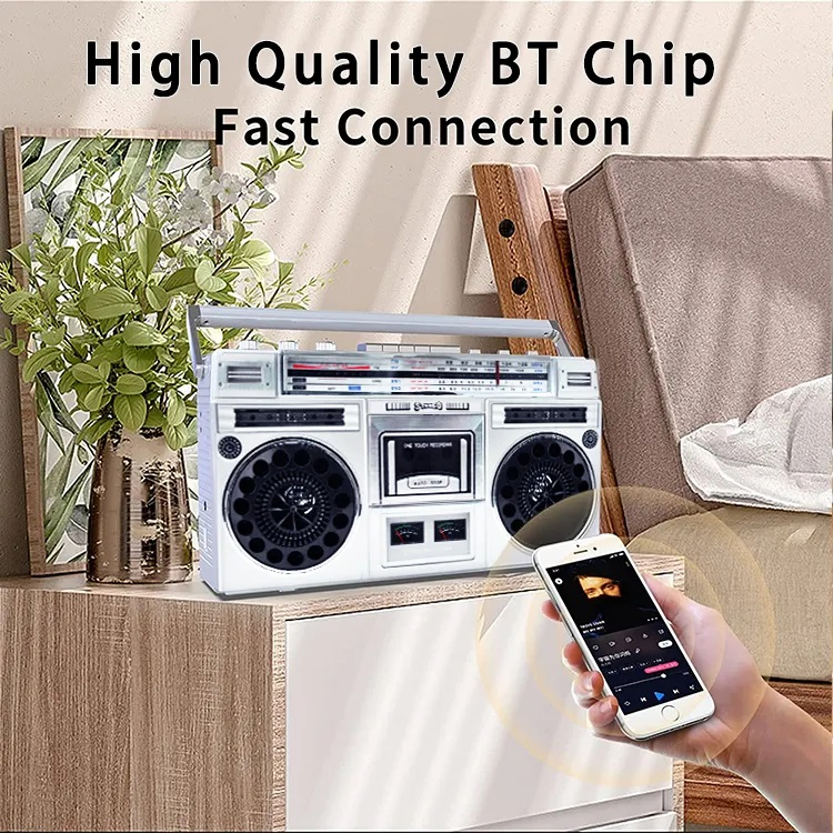4-in-1 Vintage Cassette Player/Recorder/FM/MW/Sw1-Sw2 4 Band Radio Cassette
