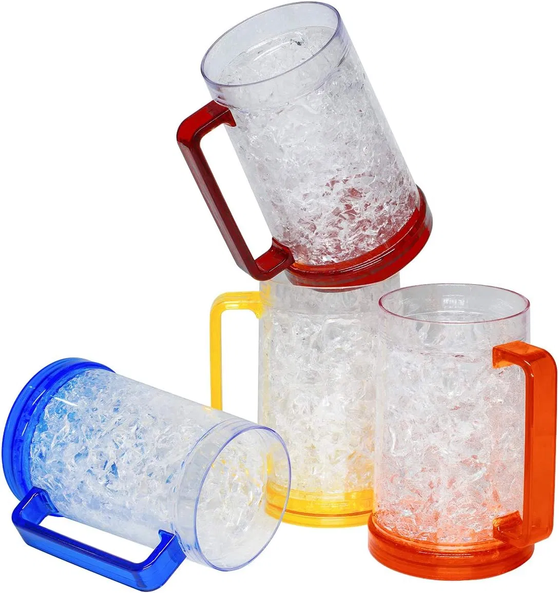Frosty Freezer Ice Mugs Wholesale Cooling Beer Mug Drinking Glasses Cups 16oz Double Wall Plastic Cups