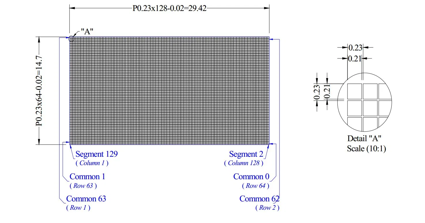 Монохромный OLED дисплей 1.3'' синий, 128x64