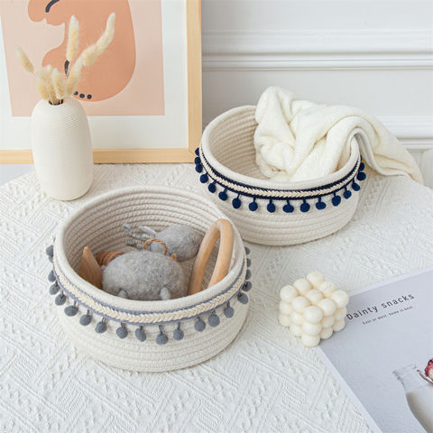 Cotton Thread Weaving Bedside Storage Basket Clothing Magazine Desktop Storage Basket