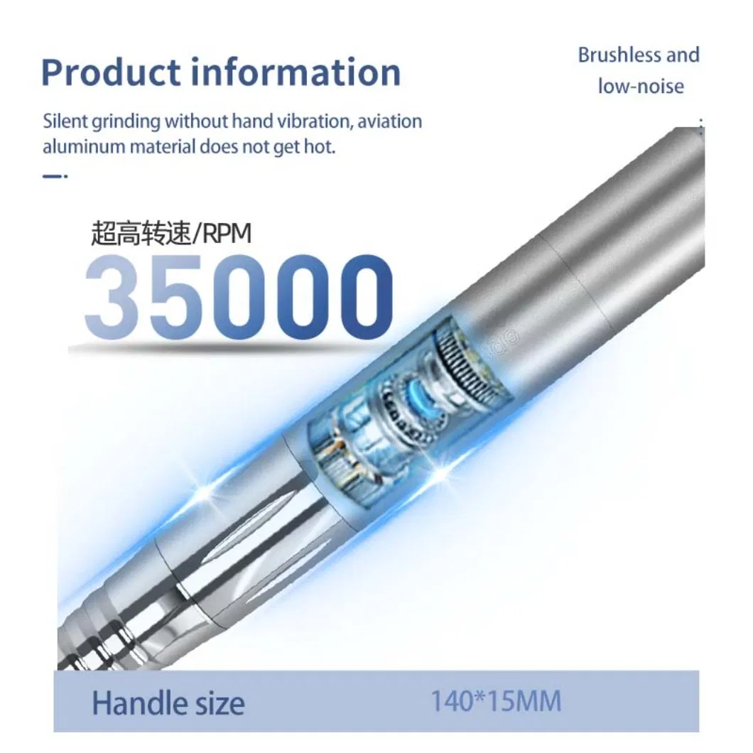 Brushless Micromotor Manicure Set Portable Electric File Rechargeable Nail Drill with Bits