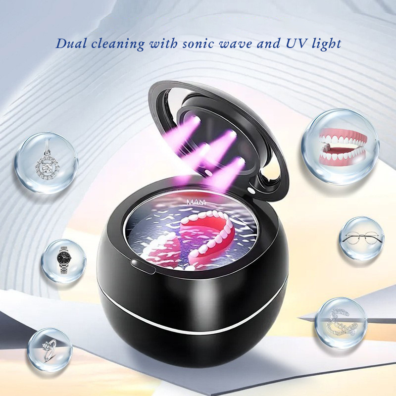 Mini Portable Ultrasonic Cleaner Denture Cleaner with UV Sterilization