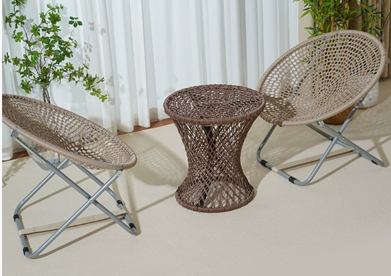 Indoor and Outdoor Folding Chair, Moon Polyester Rope Woven Folding Moon Lazy Portable Folding