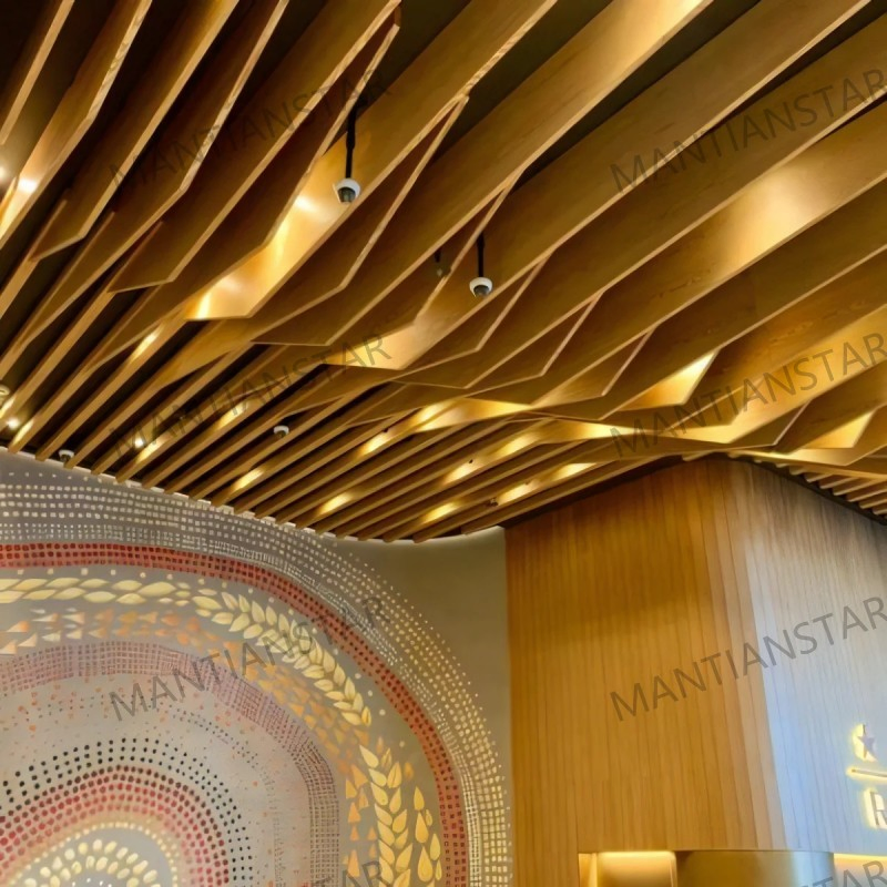 Interior Decor Metal Ceiling Linear Wood Grain Wavy Aluminum Baffle Ceiling