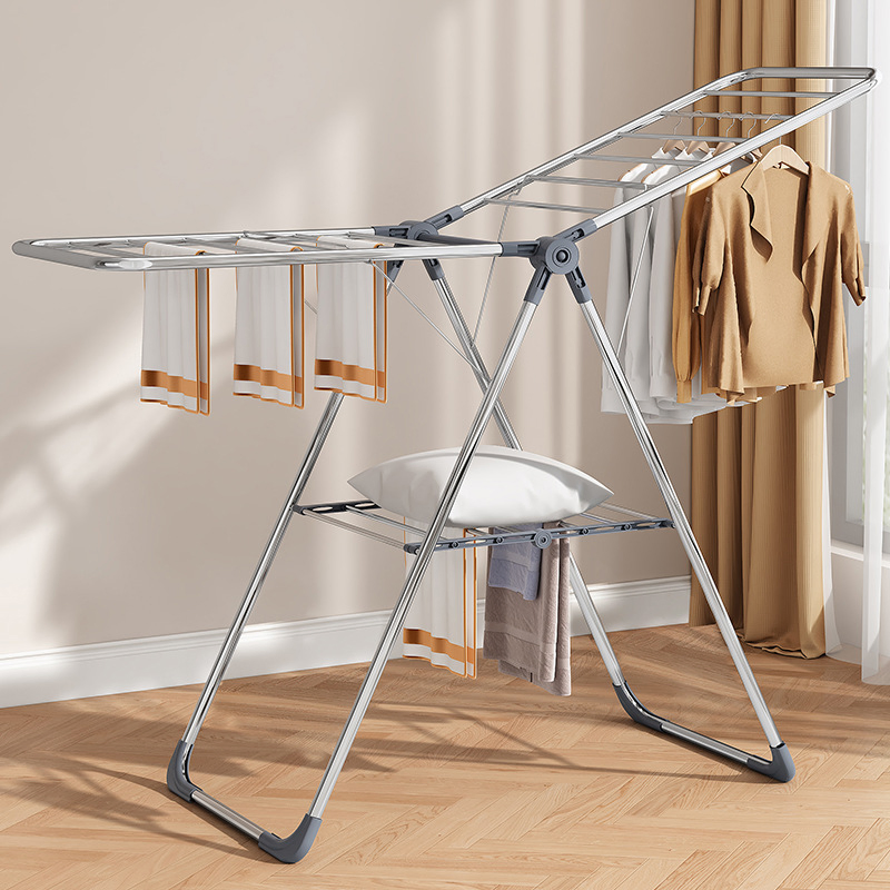 Indoor Outdoor Adjustable Height Metal Motorized Foldable Laundry Clothes Wing Drying Rack Clothes Hanging Stand for Laundry