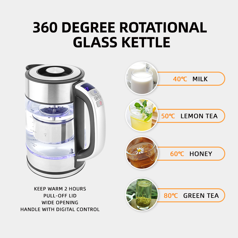 Jewin Kitchen Intelligent Electric Digital Kettle 2200W 1.7L 360 Cordless Jug Kettle