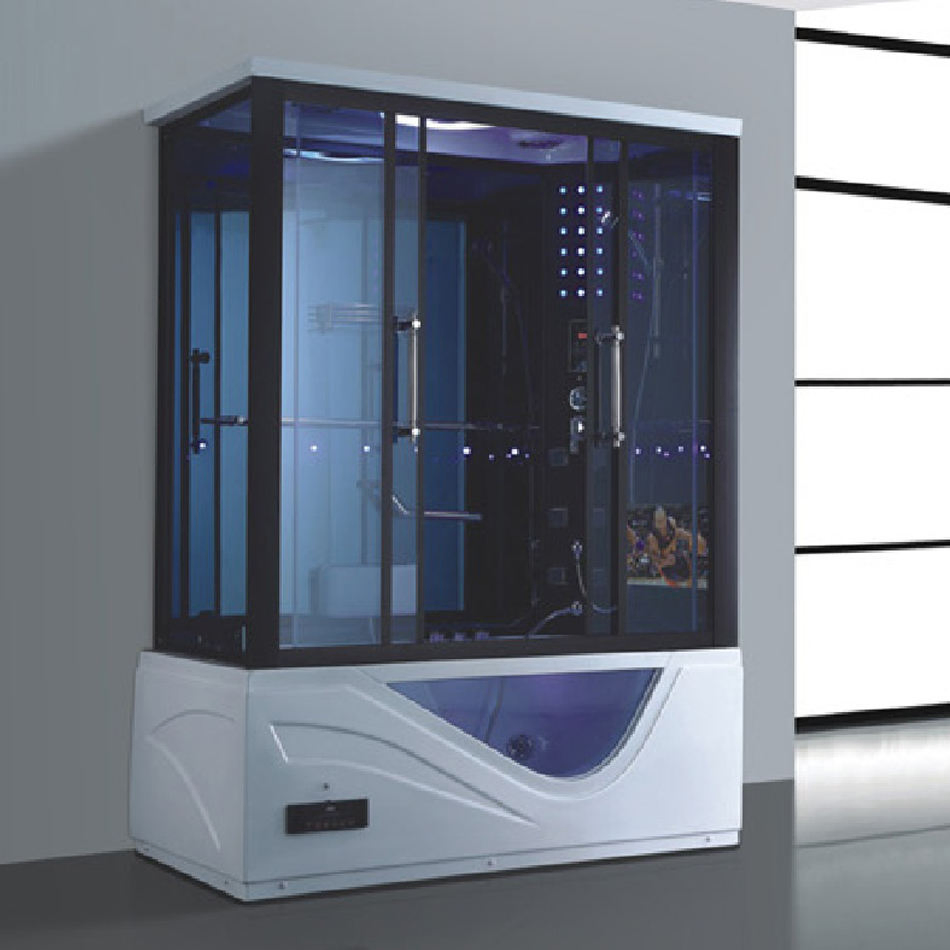 Bathrooms Black Acrylic Tempered Glass Whirlpool with Massage Corner Steam Shower Steam Cabin Bath