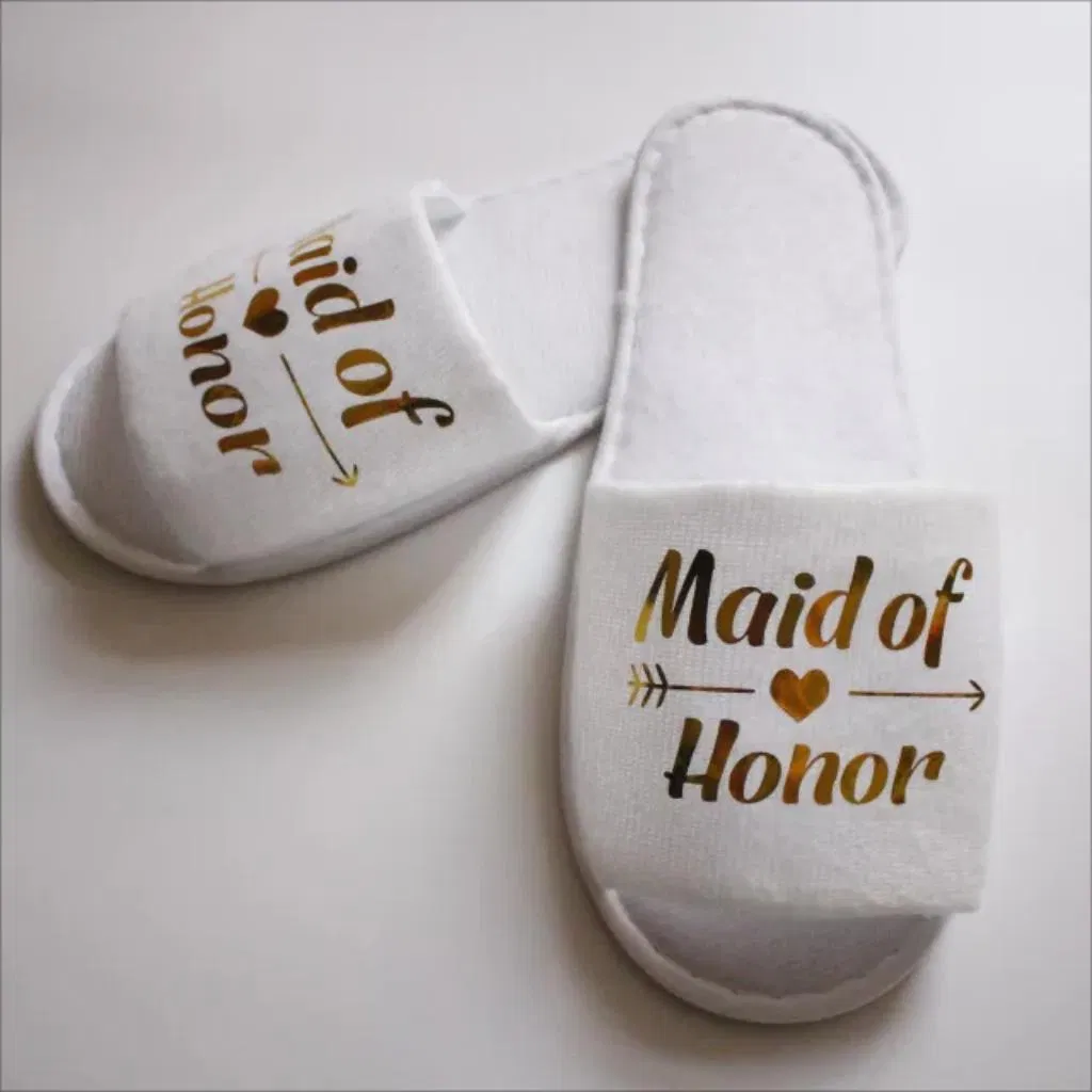 Bride Groom Disposable High-End Wedding Slippers Made of Towel Cloth Hotel Slippers