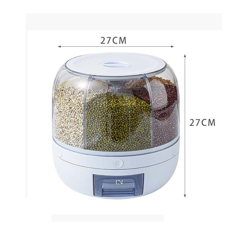 Kitchen Moisture-Proof 6-Grid Rotating Food Dispenser for Grains