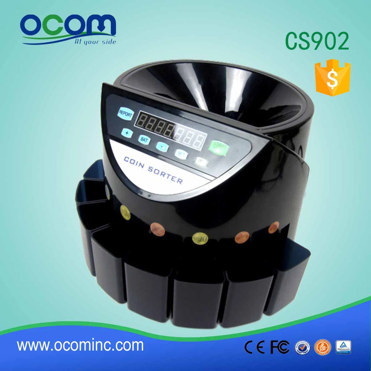 CS902 Automatic Euro/USD/Mexico/Isreal/Comlunbia Coin Counter Sorter Machine