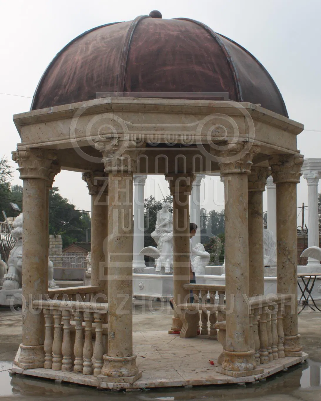 Yellow Marble Stone Gazebo Wedding Pavilion Garden Ornament